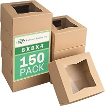 Southern Champion Tray 24053K Kraft Paperboard Window Bakery Box, 8" Length x 8" Width x 4" Height (Case of 150)