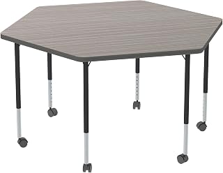Learniture Structure Series Mobile Hex Collaborative Adjustable Height Table