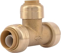 SharkBite 1/2 Inch x 1/2 Inch x 3/8 Inch (1/2 Inch OD) Reducing Tee, Push To Connect Brass Plumbing Fitting, PEX Pipe, Copper, CPVC, PE-RT, HDPE, U363LFA