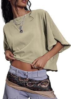 Women's Workout Tops Boat Neck Batwing Short Sleeve Summer Crop Top