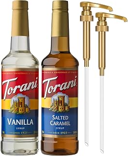 Torani Coffee Syrup, Vanilla and Salted Caramel Set – Flavored Syrup for Drinks, Pumps Included, 25.4 Fl Oz Ea