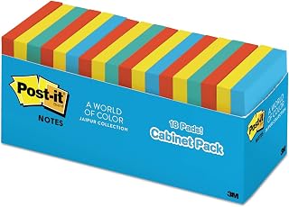 3M 65418BRCP Post-It Note Pads Cabinet Pack, 3 x 3, Jaipur Colors, 18 Pads/PK