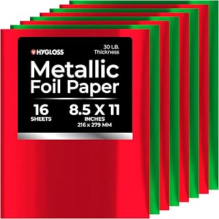 Hygloss Metallic Foil Paper - 16 Sheets Red and Green Shiny Papers - 8.5x11 Inches - Ideal Foil Papers for Crafts - Shiny Craft Paper Sheets