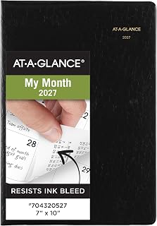 AT-A-GLANCE 2027 Planner, Monthly, 13-Month Jan-Jan, 7" x 10", Unruled Daily Blocks, Embossed Cover, Black (704320527)