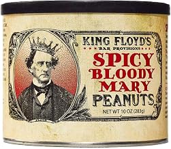 King Floyd's Spicy Bloody Mary Virginia Peanuts: 10 oz, Morning Cocktail Flavored Peanuts, Resealable Lid, Snack at your own risk, Once you start its difficult not to finish the whole tin.