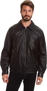 Men's Big and Tall Lambskin Leather Shirt Collar Bomber Jacket
