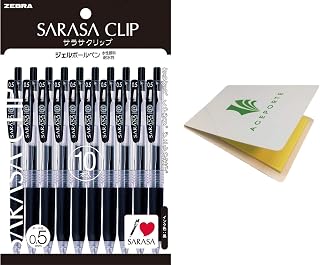 Zebra Technologies Zebra Sarasa Clip 0.5, 10 Black Pen-Pack (P-JJ15-BK10) - Push Clip Ballpoint Gel Pen with High Speed Dry Ink Technology, with Original Sticky Notes Value Set