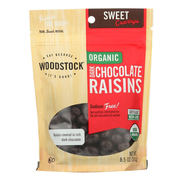 Organic Raisins; Dark Chocolate by Woodstock Farms – 8.5 Ounce (Pack of 8), Brown