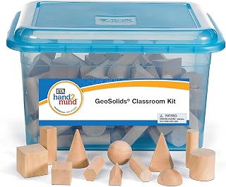 hand2mind Wood Geometric Solid Blocks, 3D Shapes, Classroom Kit (Set of 96)