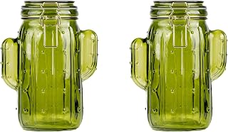 10 Strawberry Street Saguaro Hermetic Jar Glass Canister, Set of 2 (Green, Medium)