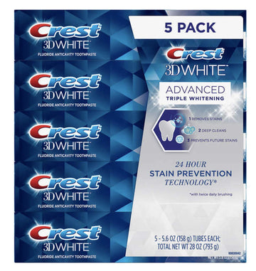 3D White Advance Whitening Flavoride Anticavity Toothpaste 5 Pack 5.6 Oz Net Wt 28 Oz by Crest – 28 Ounce (Pack of 1)