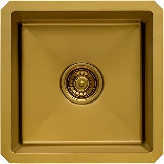 Ruvati 15-inch Polished Brass Matte Gold Stainless Steel Undermount Bar Prep 16 Gauge Kitchen Sink - RVH7015GG