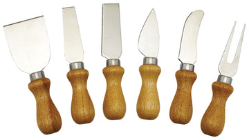 5 Piece Set Wood Cheese Knife Set by Winco – Medium, Stainless Steel, Silver, Brown, Model KCS-6W