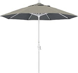 California Umbrella 9' Round Aluminum Patio Umbrella, Crank Lift, Collar Tilt, White Pole, Spectrum Dove