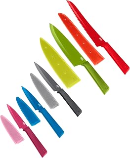 Kuhn Rikon COLORI+ Mixed Knife Set with Non-Stick Coating and Safety Sheaths, Set of 5, Fuchsia, Blue, Graphite Grey, Green and Red