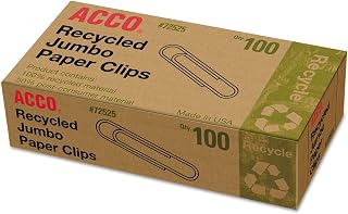 ACCO Brands ACCO Recycled Paper Clips, Smooth Finish, Jumbo Size, 100 per Box, 10 Boxes per Pack (72525)