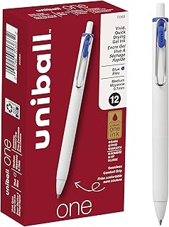Uni-Ball One Retractable Gel Pens, Medium Point, 0.7 mm, White Barrel, Blue Ink, Pack Of 12 Pens