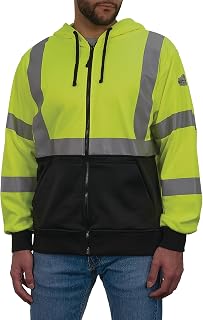 Ergodyne Unisex Adult Glowear 8312bk Essential Hi-vis Hooded Zip-up Sweatshirt - Type R, Class 3, Black Bottom