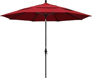California Umbrella 11' Rd. Fiberglass Rib Patio Umbrella, Crank Lift, Collar Tilt, Black Pole, Straw