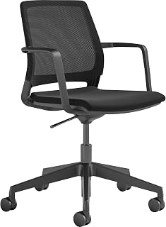 Safco Medina Modern Rolling Swivel Conference Chair, 5 Star Base Wheels for Stability and Easy Rolling, Adjustable Height, Black Mesh Back