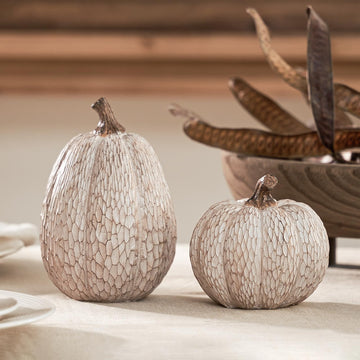 DN Deconation Resin Pumpkin Decor, Geometric Faceted Set of 2, Brown