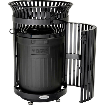 Outdoor Heavy-Duty Slatted Steel Trash Can w/Door by Global Industrial – 36.0 gallons, Steel, Black, Model D42SLAT