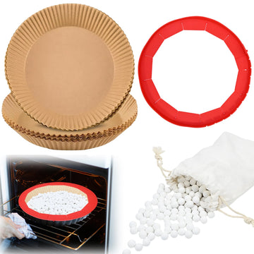 MiToBeLe Ceramic Pie Weights Set, 1.1 Pounds with 50 Parchment Liners and Adjustable Silicone Shield