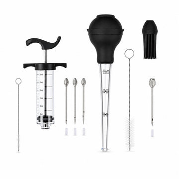 CozyBits Meat Injector Kit, 9 Piece Set with Needles and Brush, Black