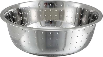 Winco Stainless Steel Chinese Colander with 5mm Holes, 15-Inch Diameter, Medium, Stainless Steel