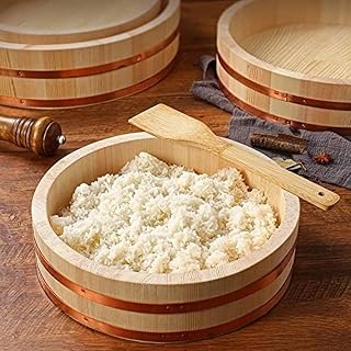 Pine Wood i Sushi Rice Mixing Tub - Japanese Sushi Oke Rice Bowl with Wooden Spoon 60x16cm Choose from 12 Sizes for Perfect Sushi Preparation
