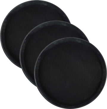 TFG-14K Round Fiberglass Tray with Non-Slip Surface by Winco – 14 inches, Fiberglass, Black, Pack of 3
