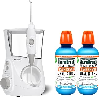 Waterpik Aquarius Water Flosser Professional With 7 Flossing Tips & TheraBreath Fresh Breath Dentist Formulated Oral Rinse, ICY Mint, 16 Ounce (Pack of 2)