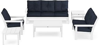 Polywood Vineyard Deep Seating Set, White/Marine Indigo