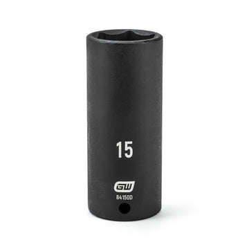 1/4" Drive Deep Impact Metric Socket 15mm by GEARWRENCH – 1.968 in, Chrome Molybdenum Steel, Black, Model 84150D