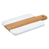11 1/4" x 7" White/Brown Marble and Wood Serving Board by Winco – 11.5"L x 7"W, Plastic, Standard, Model SBMW-117