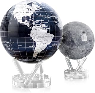 MOVA Globe Bundle – Jet Black and Silver 8.5” + Moon 4.5” | Solar-Powered Rotating Globes | No Batteries or Cords | Minimalist Modern Meets Lunar Decor Gift