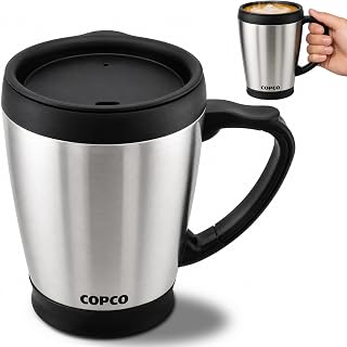 Copco Double Wall Stainless Steel Coffee Mug with Lid - 16 Oz, Silver