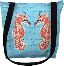 Betsy Drake TY100BS 13 x 13 in. Coral Sea Horses Blue Script Small Tote Bag