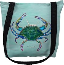 Betsy Drake TY004CM 16 x 16 in. Female Blue Crab on Aqua Tote Bag - Medium