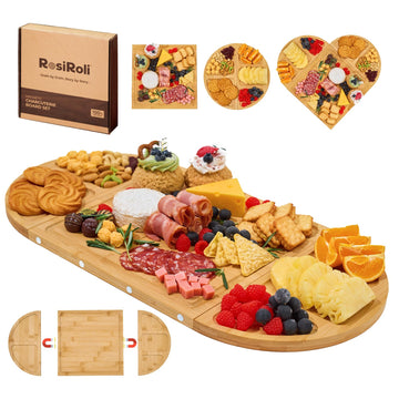 RosiRoli Bamboo Charcuterie Set, Magnetic 3-Piece Trays, Natural