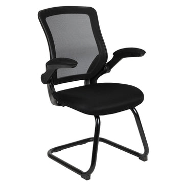 Kale Black Mesh Sled Base Side Reception Chair with Flip-Up Arms by Flash Furniture – Set of 1, Foam, Black Mesh, Model BL-ZP-8805C-GG