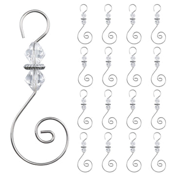 Increway Ornament Hooks, S-Shaped Metal Hangers with Crystal Beads, Silver, 30 Pack