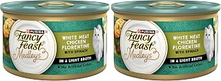 Fancy Feast Purina Gravy Wet Cat Food, Medleys White Meat Chicken Florentine with Garden Greens - 3 oz. Cans (Pack of 48)
