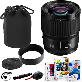 Panasonic LUMIX S 85mm f/1.8 Lens Bundle + Pouch, Photo/Video Editing Software Package + Lens Cap Keeper + Pen/Blower (11 Items)
