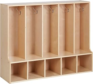 ECR4Kids Streamline 5-Section Toddler Coat Locker with Bench, Classroom Furniture, Natural
