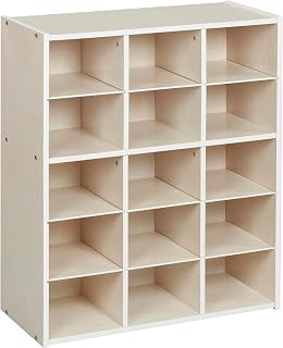 ECR4Kids Streamline 15 Cubby Tray Storage Cabinet, 5x3, Classroom Furniture, White Wash