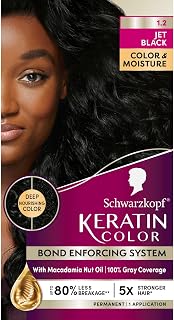 Schwarzkopf Keratin Permanent Hair Dye Cream, 1.2 Jet Black, Professional Quality Color for Up to 100% Gray Coverage, Bond Enforcing System