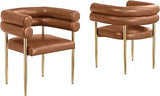 Modern Double Bolster Dining Chairs Set of 2, Leath-Aire Upholstered Tub Chairs with Gold Base, Mid-Century Accent Chairs for Dining Room, Living Room, & Office (Toffee/Gold)