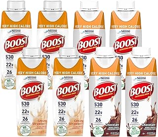 Boost Very High Calorie Nutritional Drink Duo, High Protein Nutrition Shake, Ready to Drink Nutrition Beverage, Balanced Nutritional Drink, Meal Replacement Shake, Creamy Strawberry and Chocolate, 4 Bottles Each, 8 Fluid Ounce (Variety Pack)