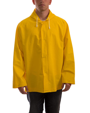 .LG .35mm PVC/Polyester Storm Fly Front Jacket with Attached Hood by TINGLEY – Large, Polyvinyl Chloride (PVC), Yellow, Model J53107